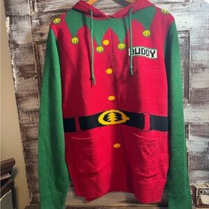 Festive Red and Green Men's Sweater with Hood